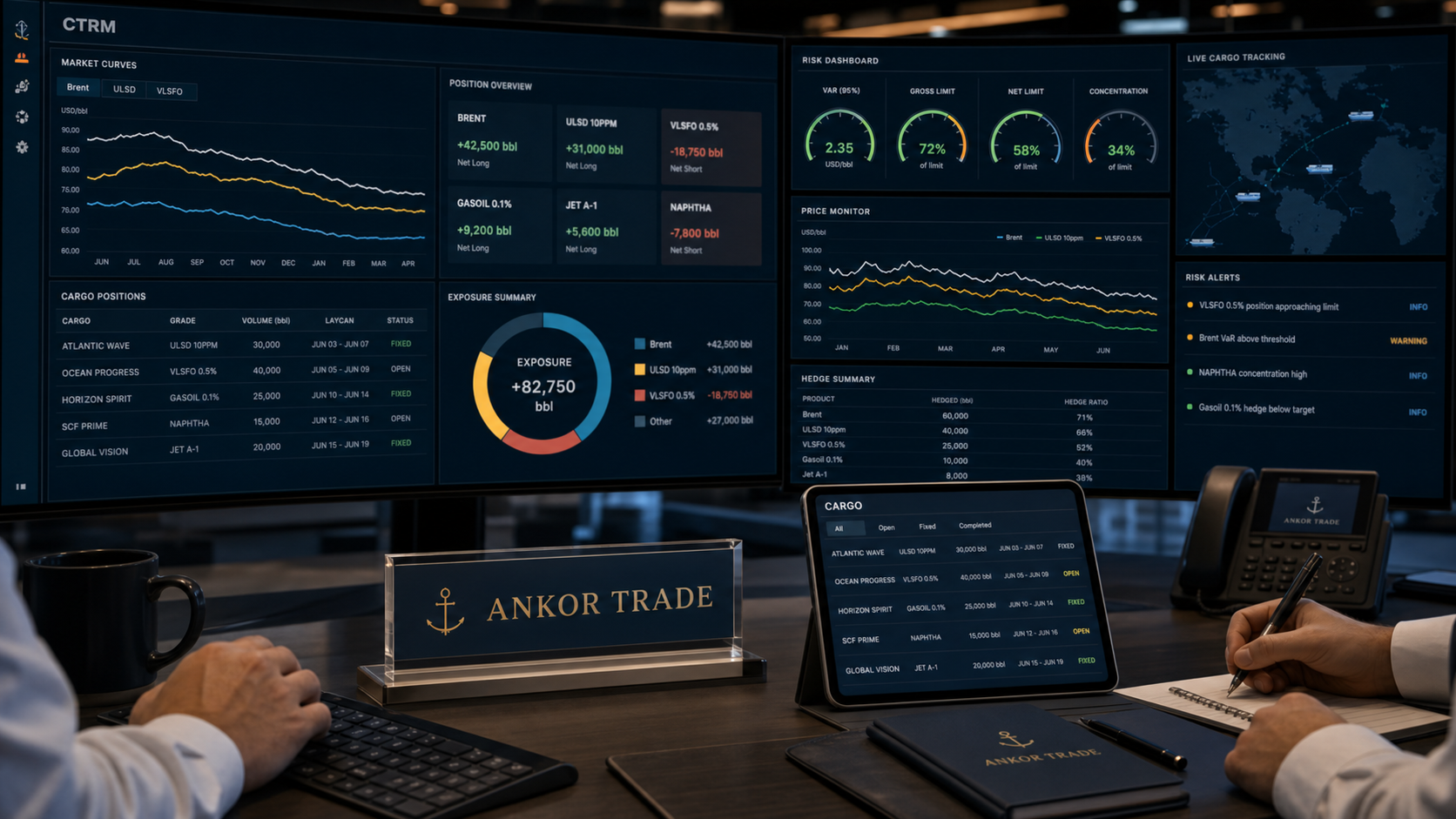 Illustrative trading risk dashboard and exposure controls