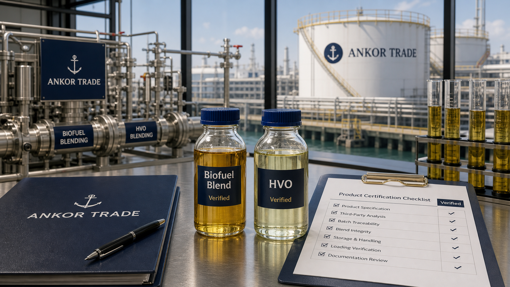 Illustrative HVO biofuel blend sample and certification documents