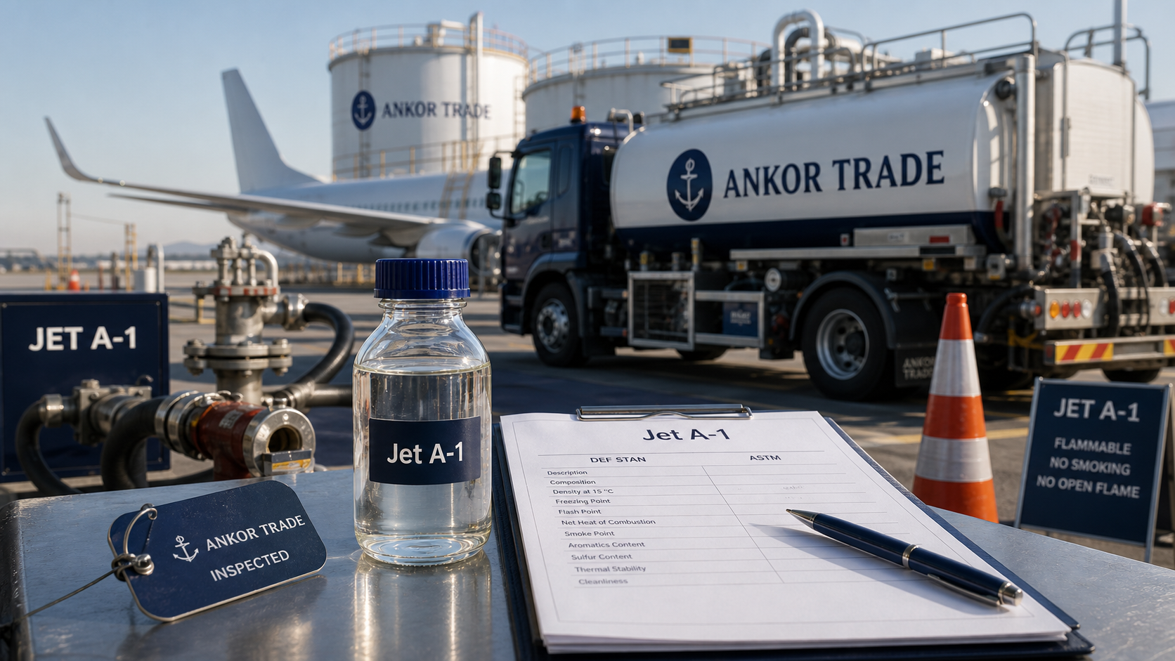 Illustrative Jet A-1 fuel sample and aviation refuelling context